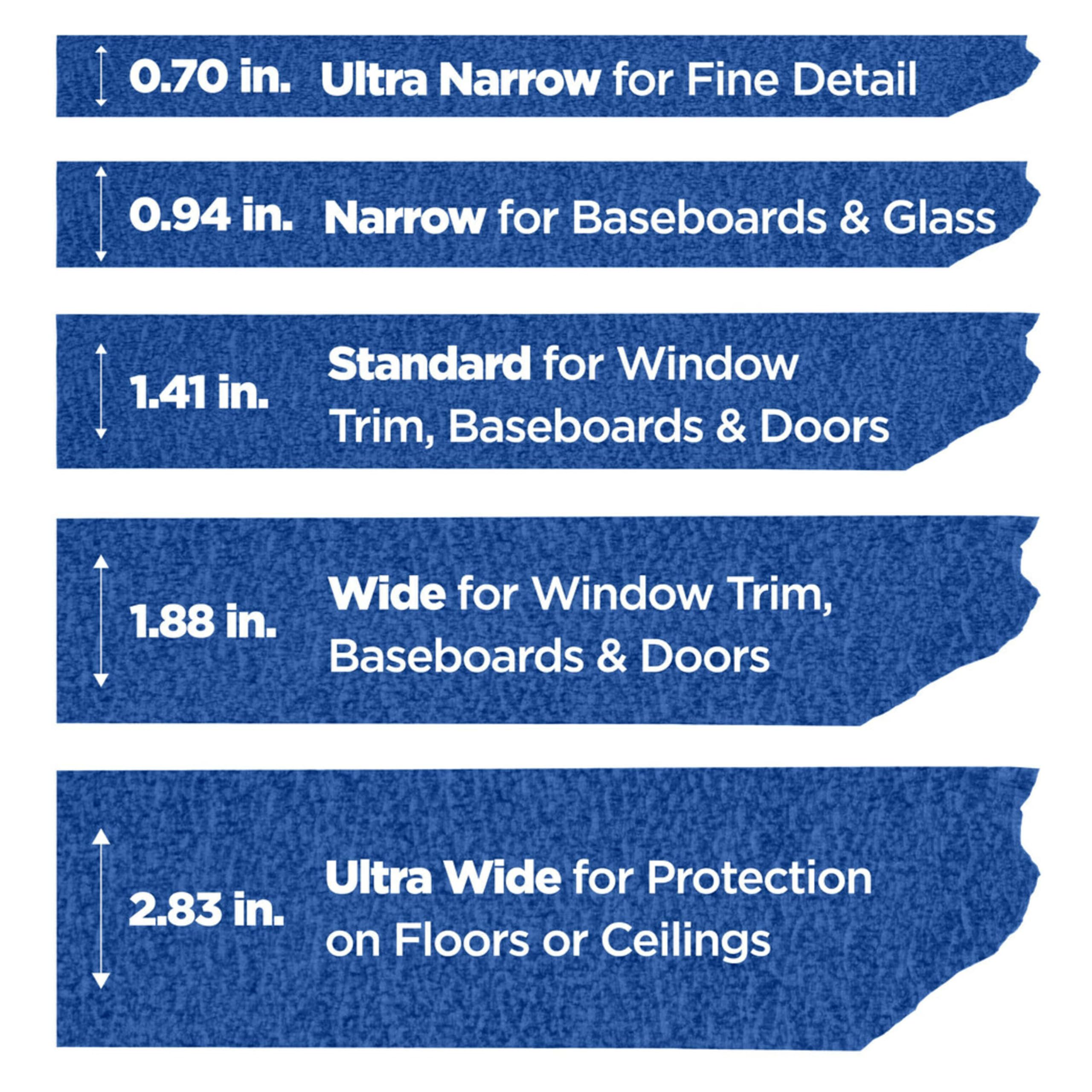 ScotchBlue roll beside a ruler showing 0.94-inch width for accurate project planning