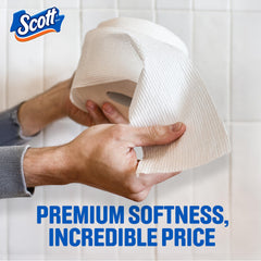 Scott ComfortPlus stacked Family Mega Rolls illustrating long-lasting supply benefit
