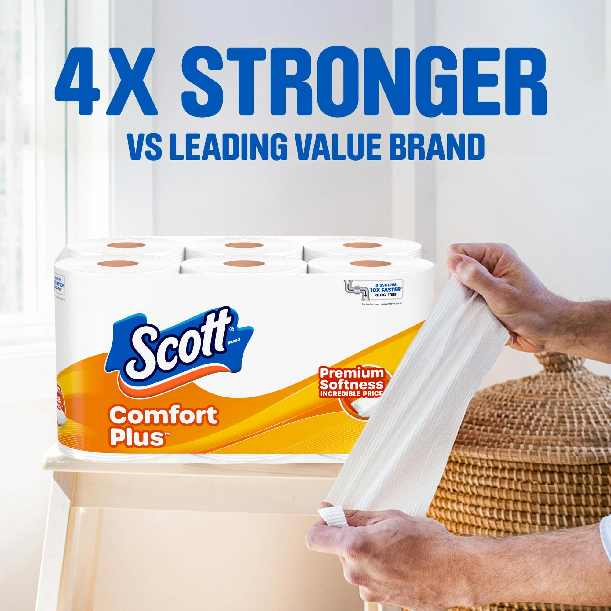 Scott ComfortPlus unwound sheet detail showing strength and absorbency benefit