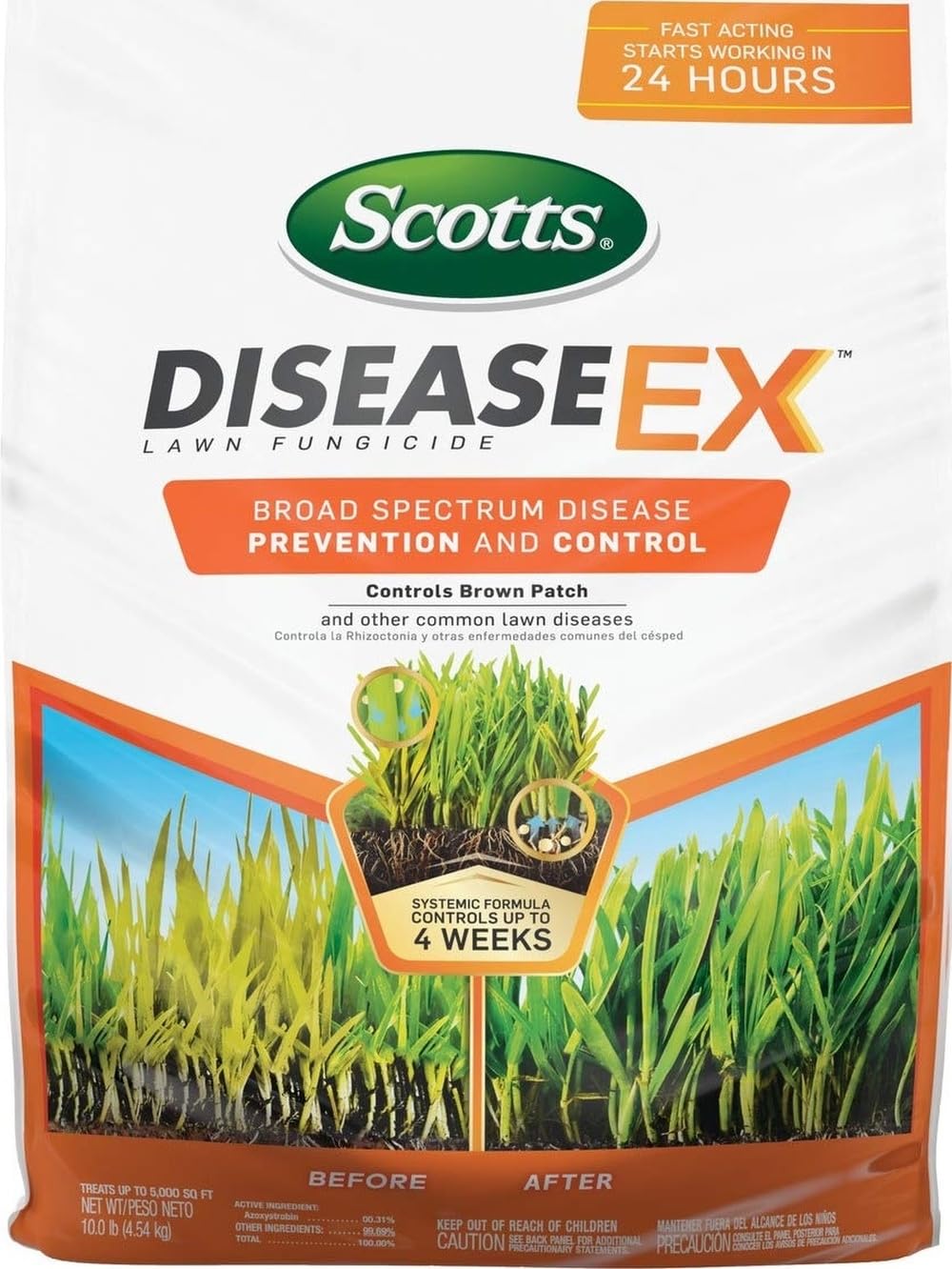 Scotts DiseaseEx front pack showing product name and coverage benefits