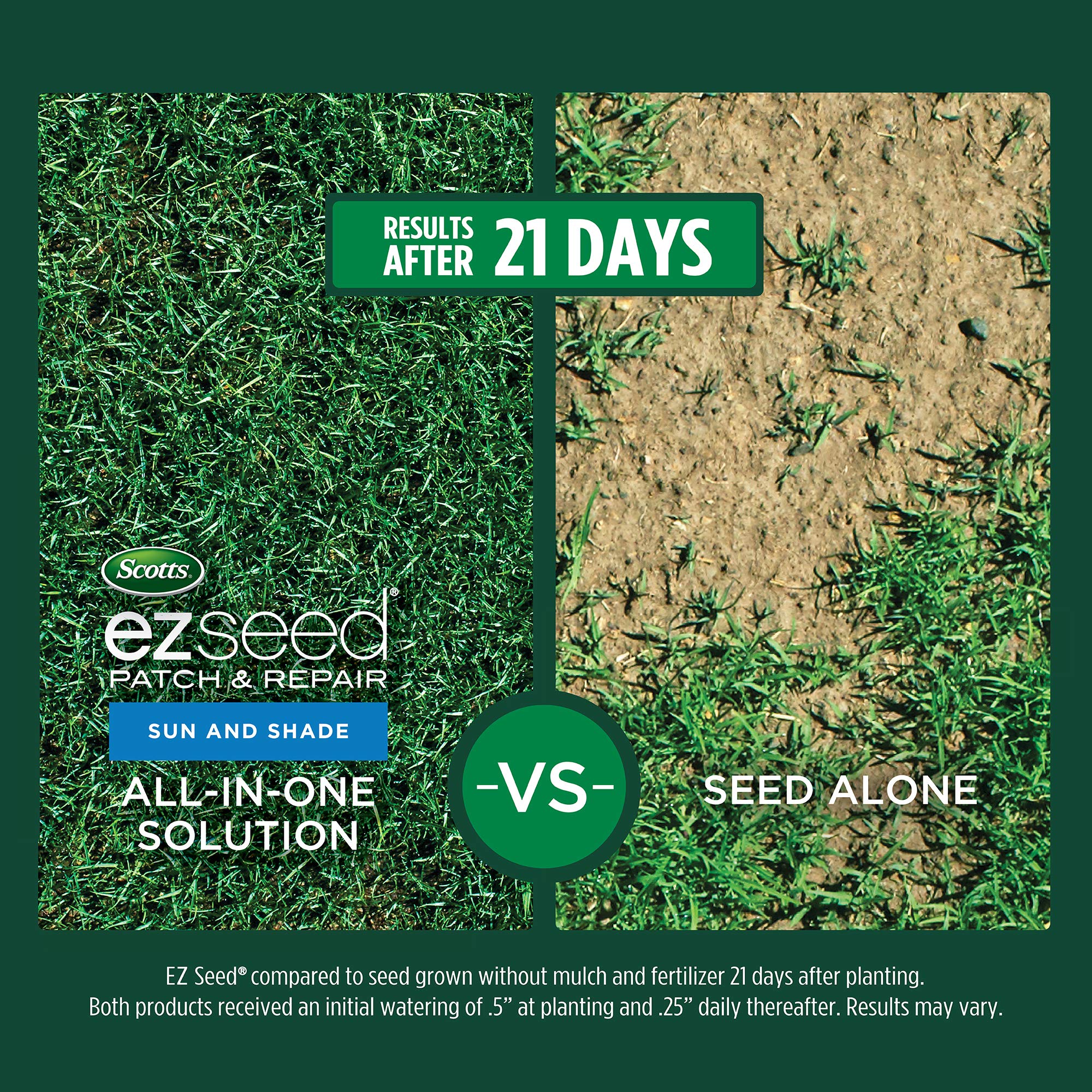 Scotts EZ Seed 10 lb bag next to a hand showing size and coverage clarity