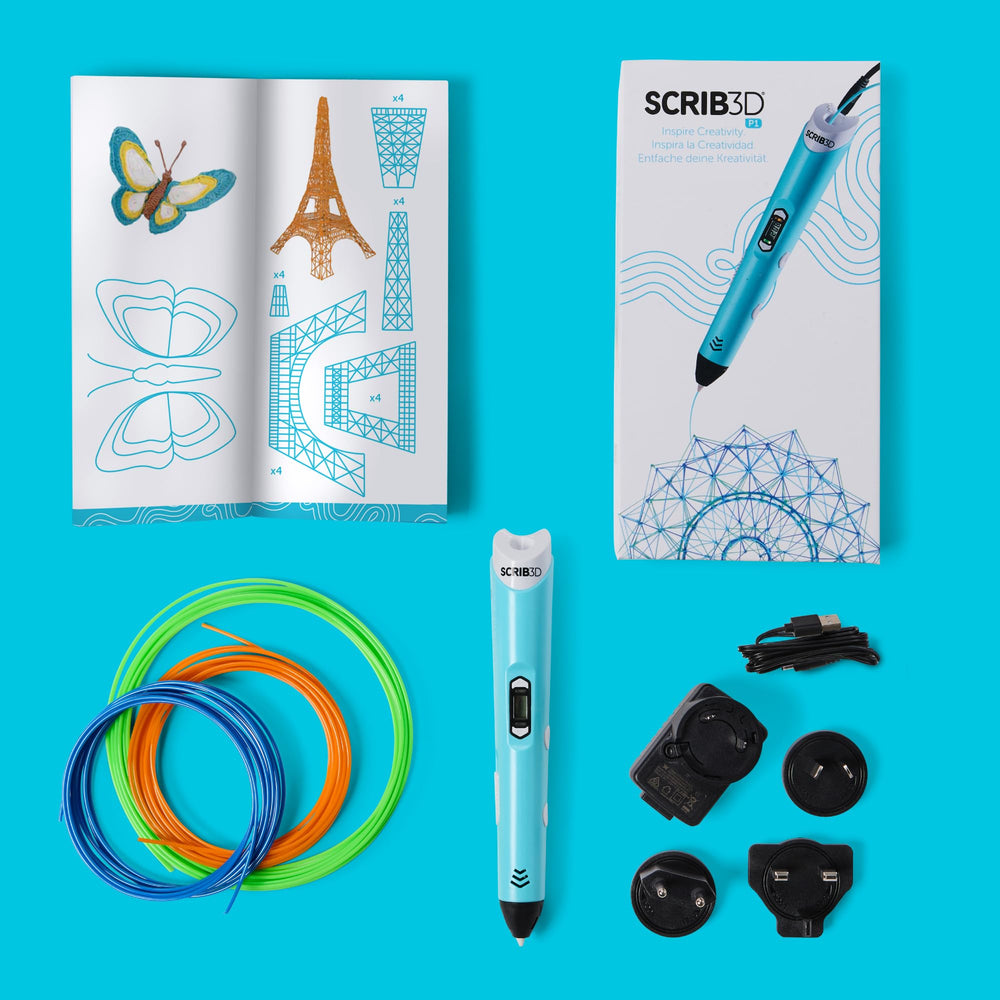 SCRIB3D included PLA filament colors and strands, starter kit convenience benefit