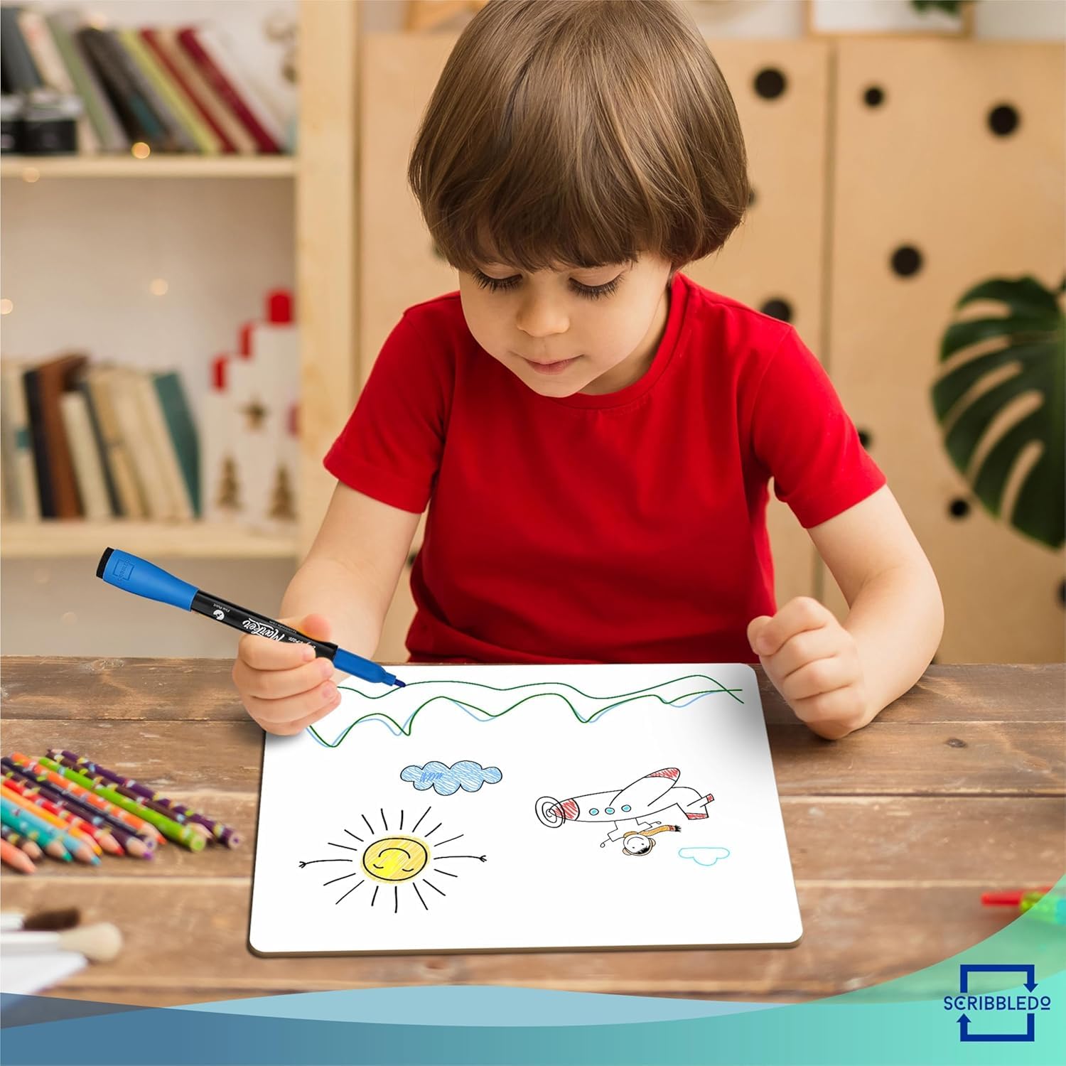 Scribbledo stacked boards in storage demonstrating easy organization benefit