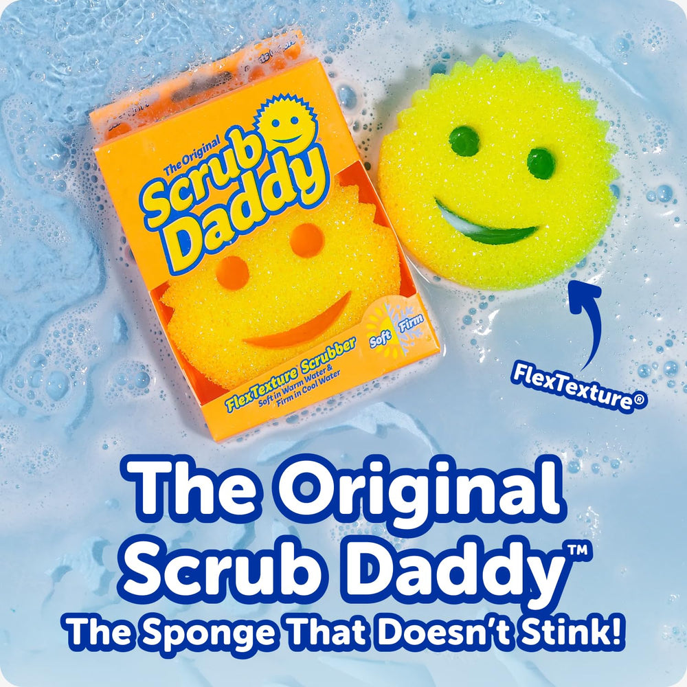 Scrub Daddy close-up foam texture demonstrating FlexTexture and versatile scrubbing benefits
