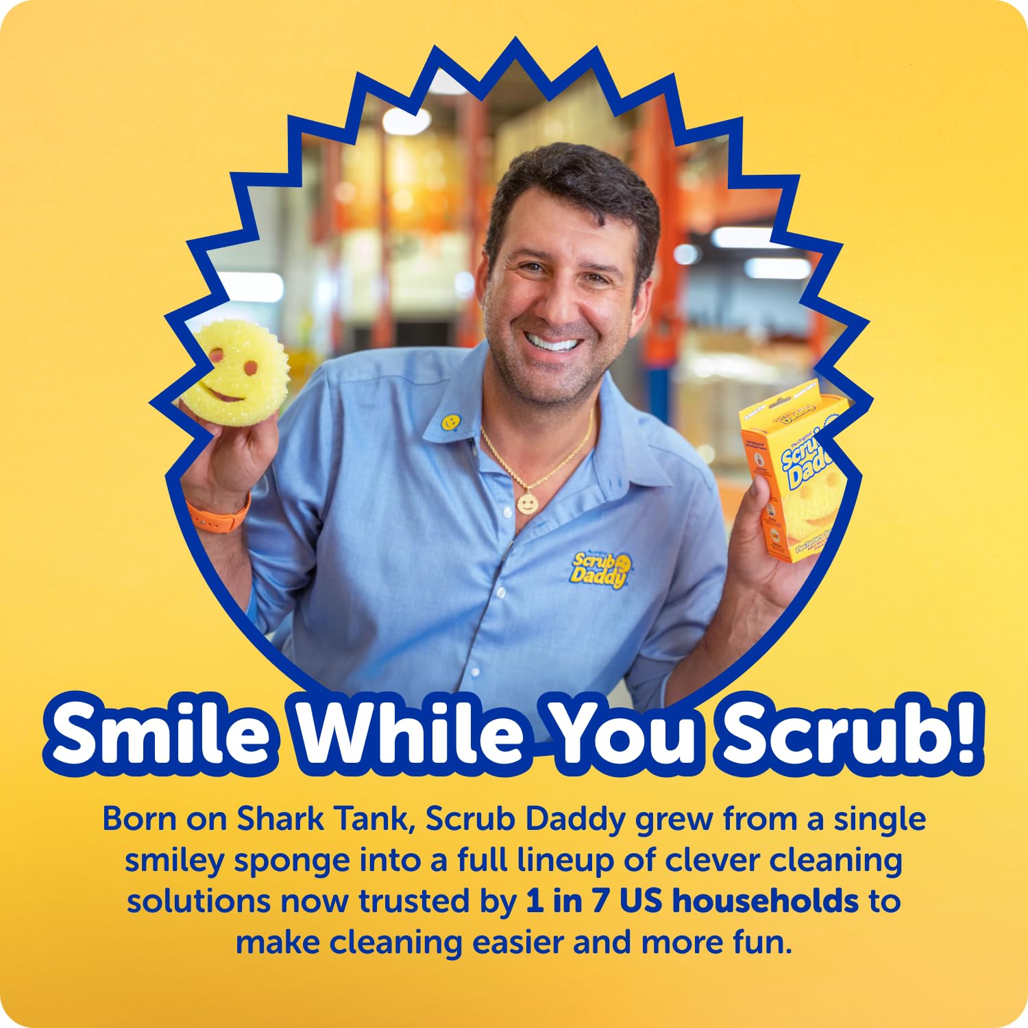 Scrub Daddy lifestyle sink scene with sponge in use showing practical home cleaning performance