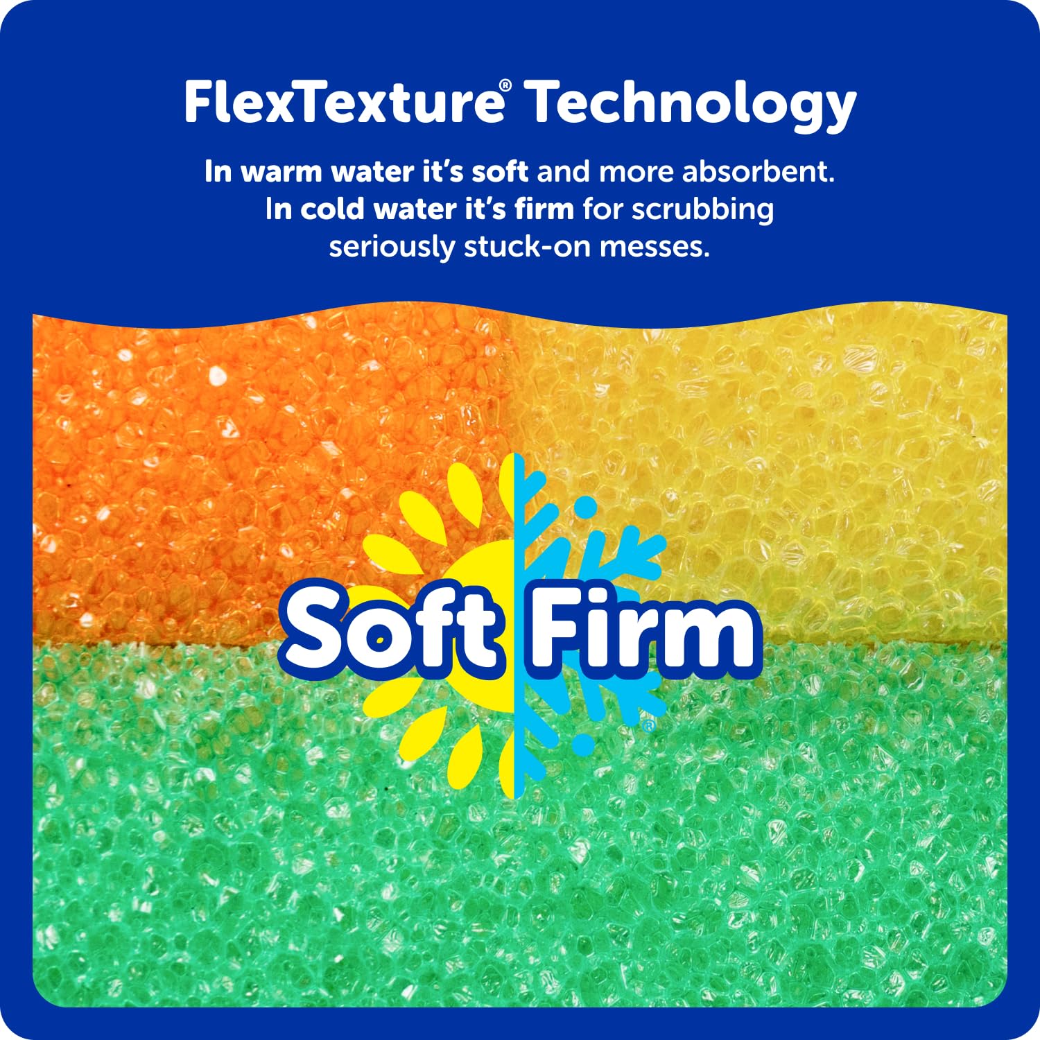 Scrub Daddy sponge in sink scrubbing dish demonstrating firm cold-water use