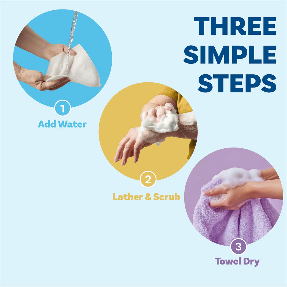 Hand activating Scrubzz by dampening and lathering for on-the-go cleansing benefit