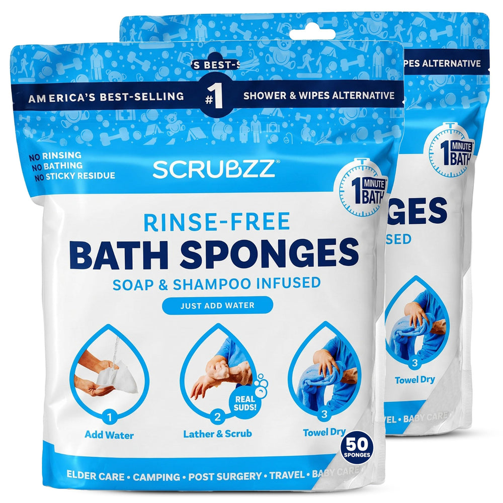 Scrubzz front packaging showing resealable 2-pack and wipe count benefit
