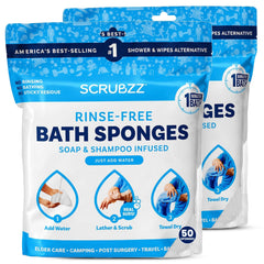 Scrubzz front packaging showing resealable 2-pack and wipe count benefit
