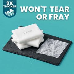 Hand using a Scrubzz wipe demonstrating convenient no-rinse cleansing benefit