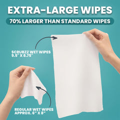 Scrubzz extra-large wipe unfolded to display size and coverage benefit