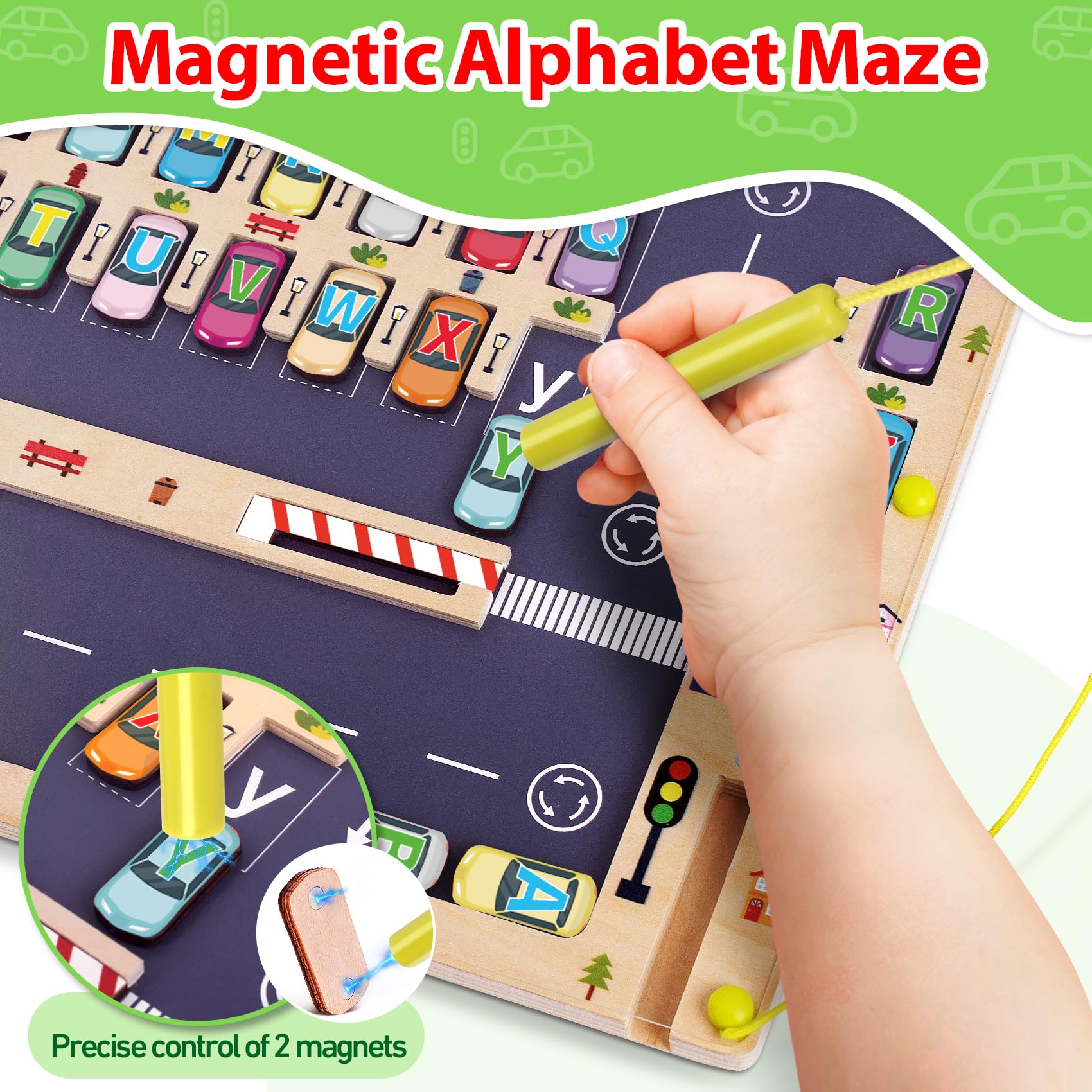 Scuwtocn letters parked inside maze demonstrating matching game and focused practice