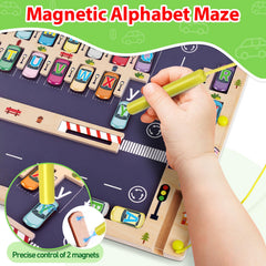Scuwtocn letters parked inside maze demonstrating matching game and focused practice