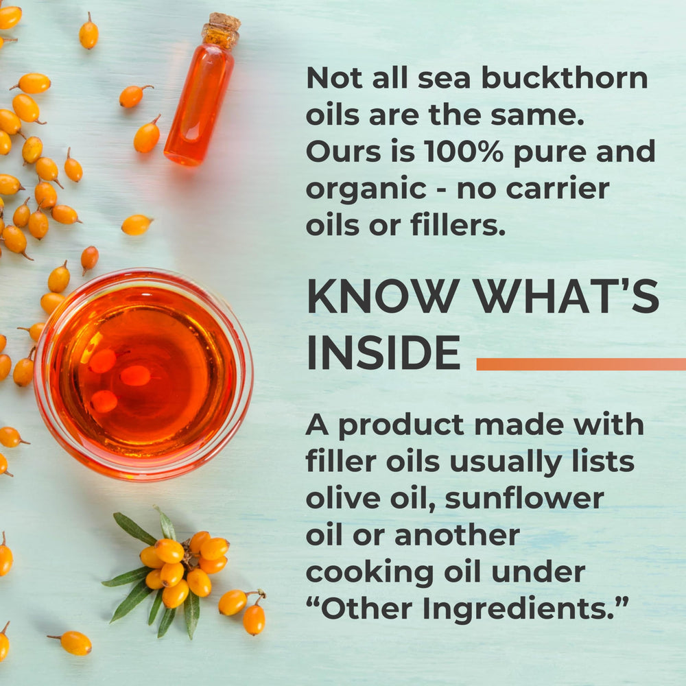SEABUCKWONDERS open bottle with softgels visible for serving size clarity