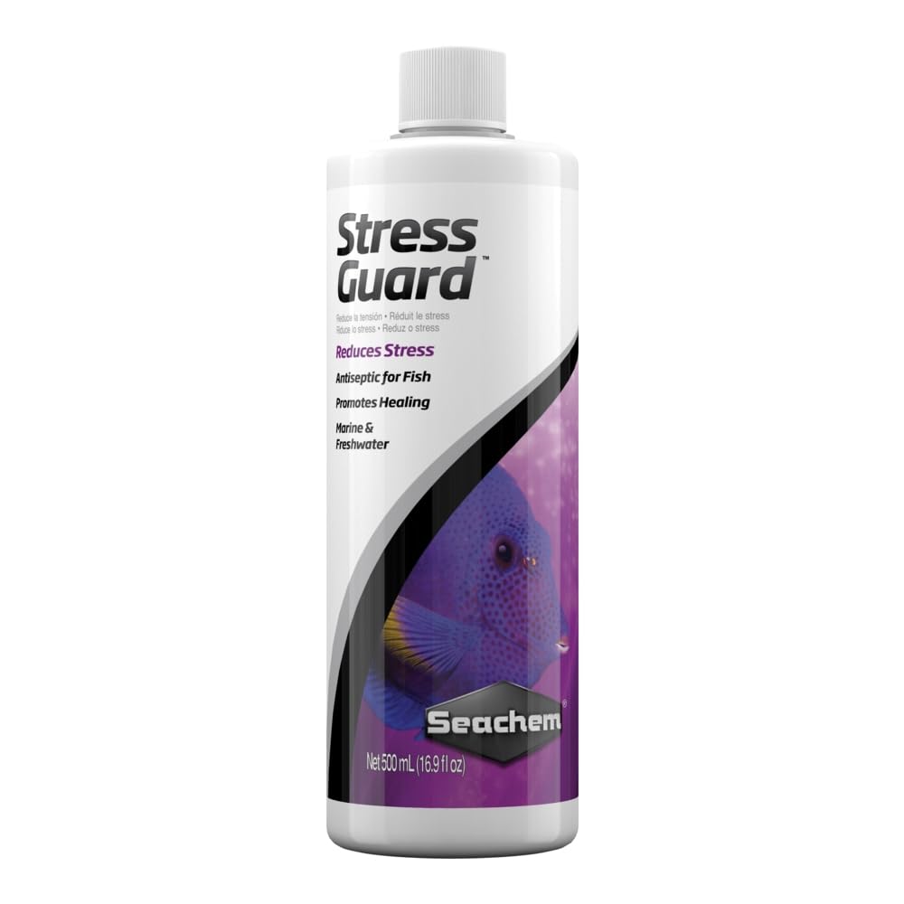 Seachem StressGuard bottle front view showing label and 500 mL size for stress protection