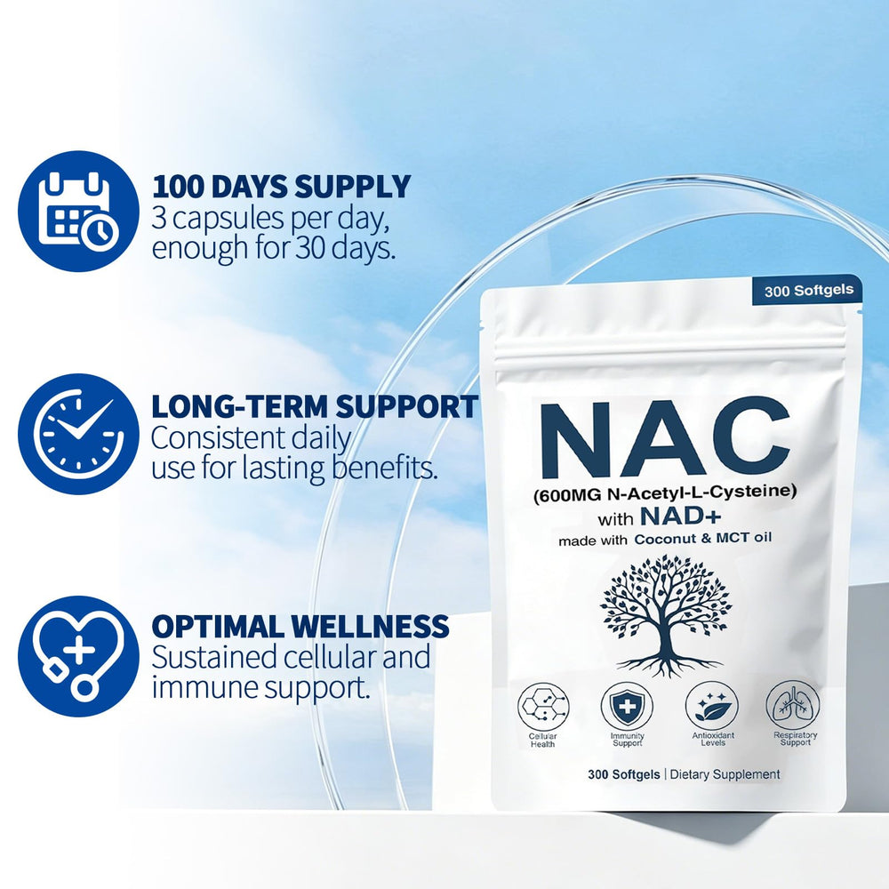 SEAFLEX product label close-up highlighting NAC 600mg, NAD+, non-GMO and gluten-free benefits
