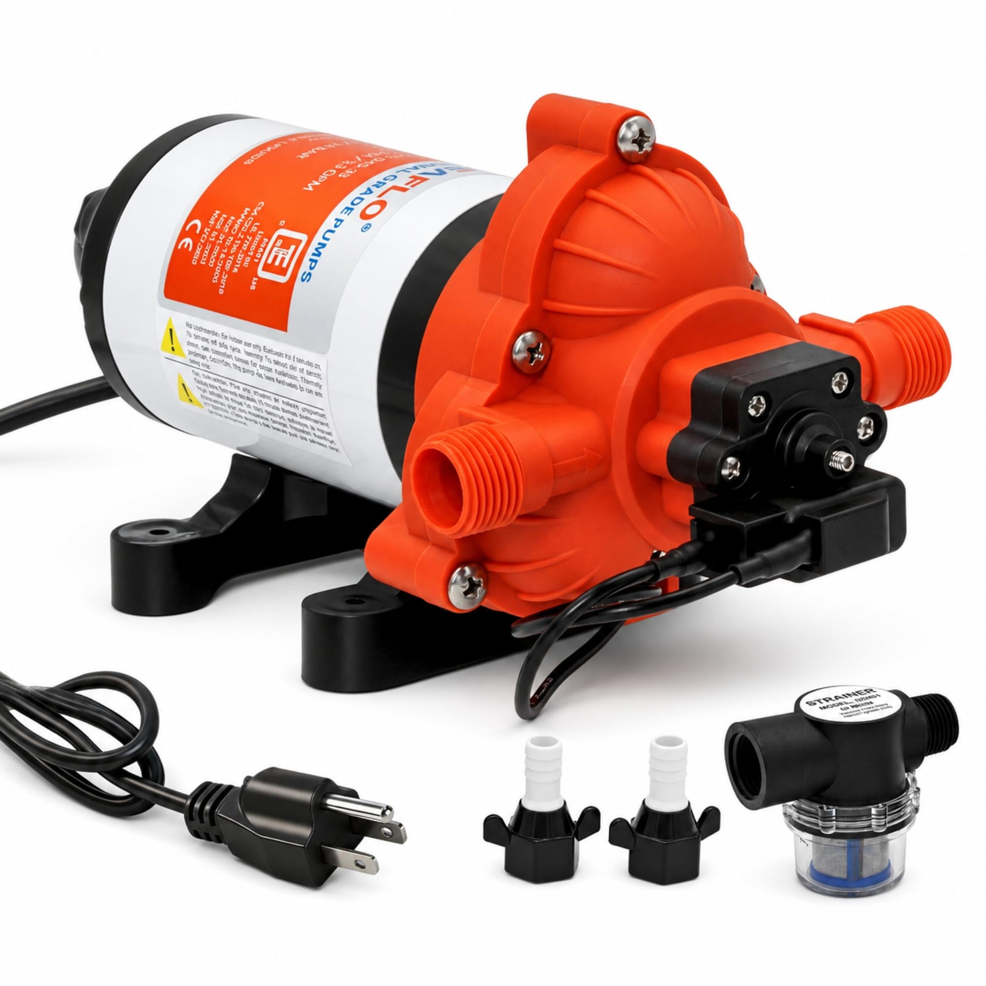 SEAFLO front view of pump showing compact design and plug-in convenience