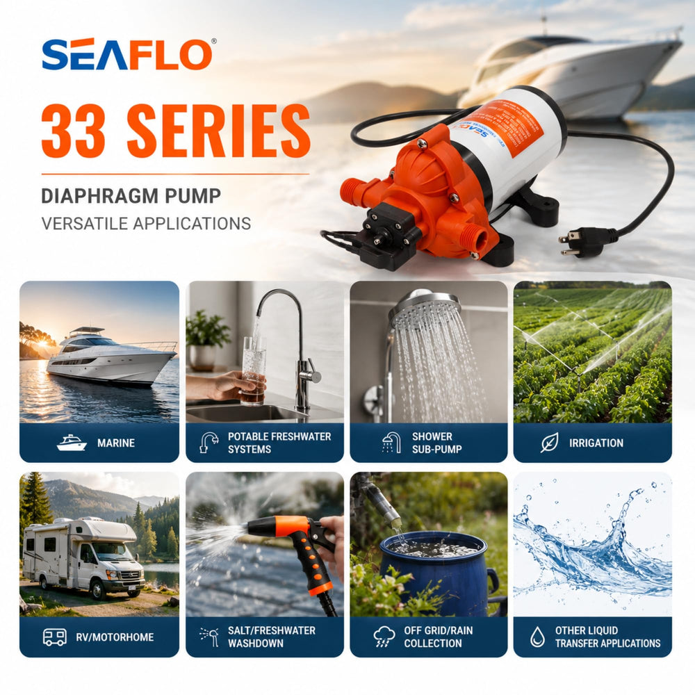 SEAFLO diaphragm and valve materials close-up highlighting potable-water safety