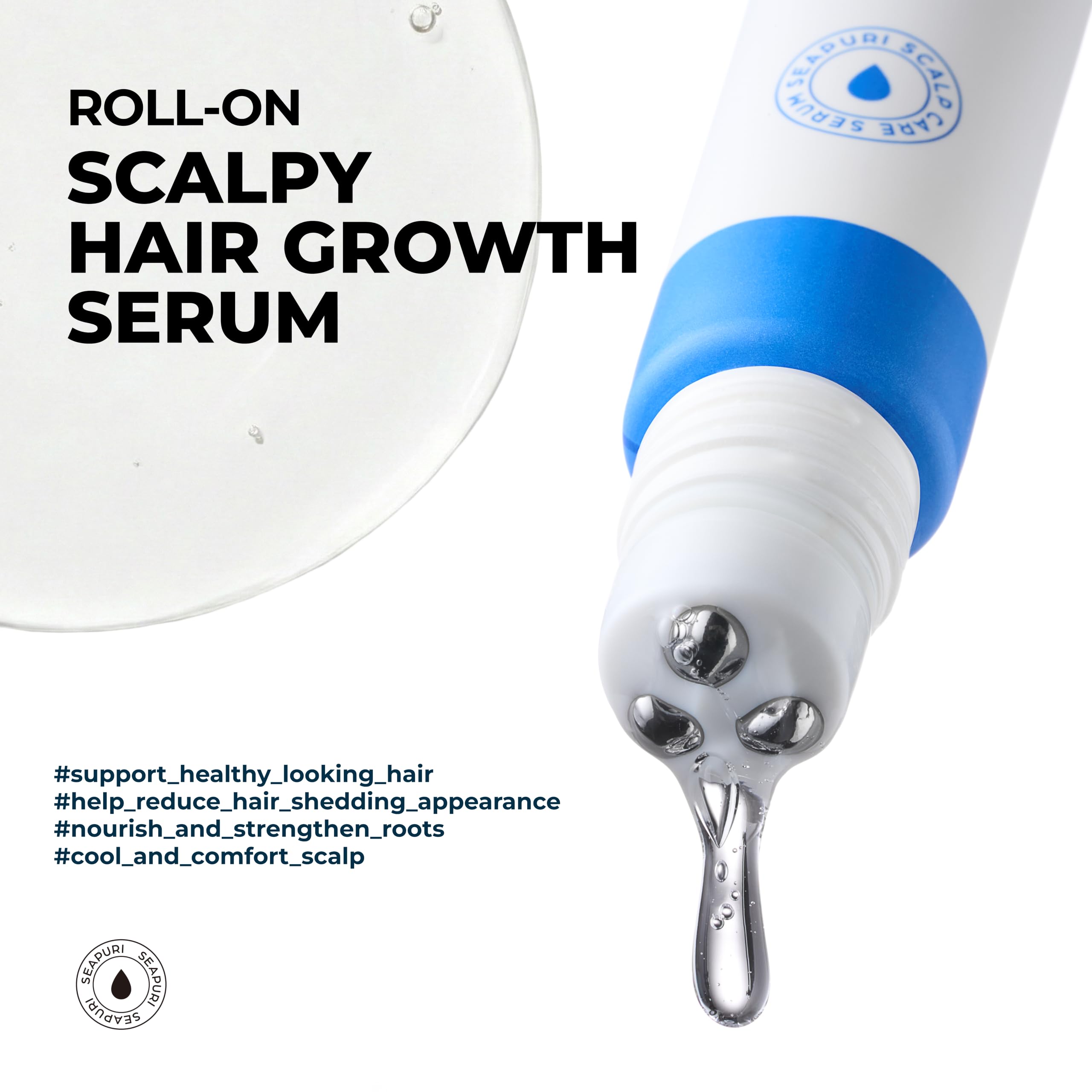 Seapuri triple-roller applicator delivering serum to roots