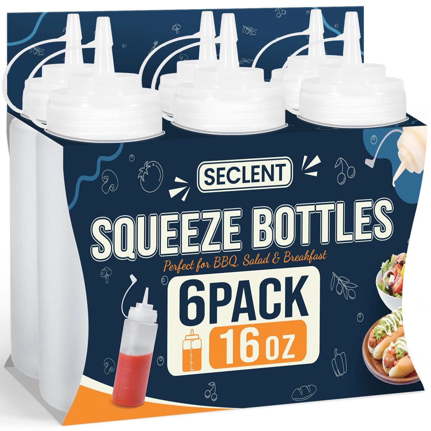 SECLENT clear 16oz bottle front view shows capacity and neat dispensing