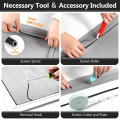 Secopad kit tools laid out showing spline, roller, hook, cutter and ruler convenience