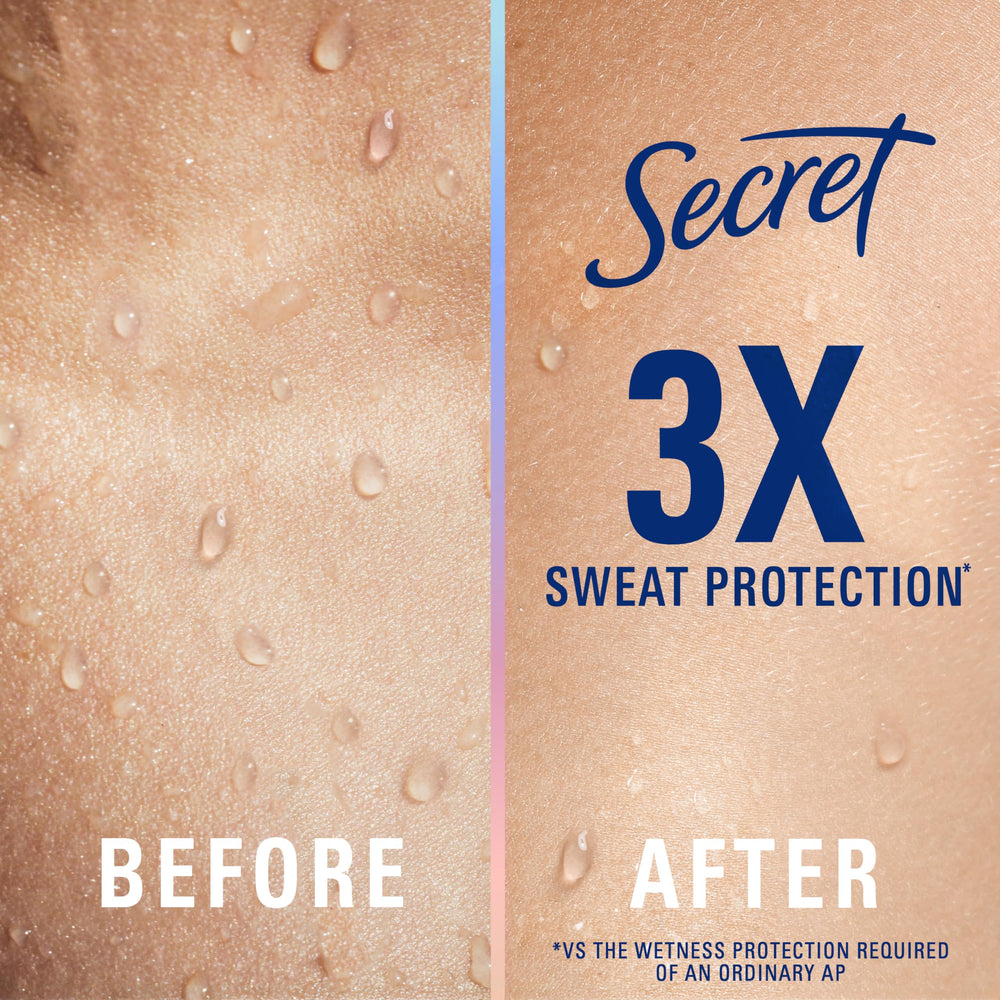 Secret clinical strength applying to underarm demonstrating dry confidence