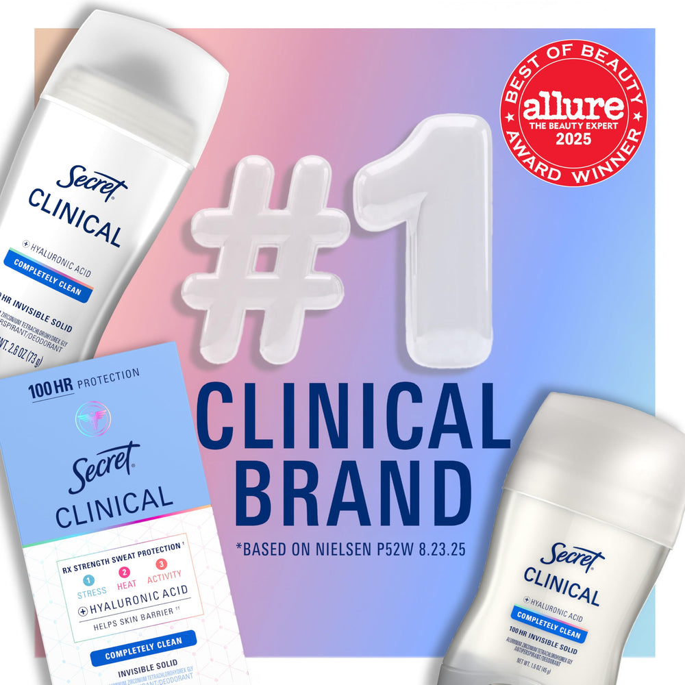 Secret clinical strength texture with hyaluronic acid highlight for skin support