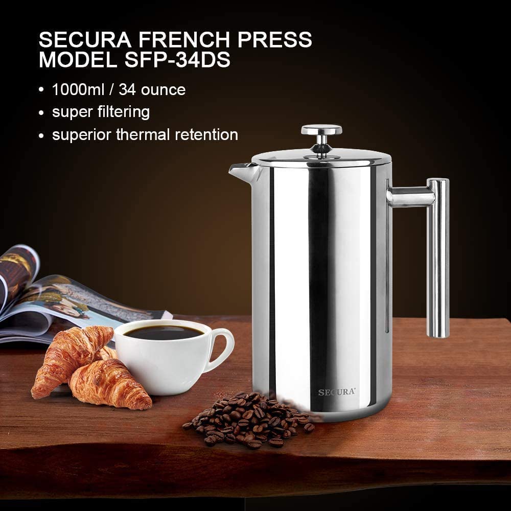 Secura product label and stainless finish detail showing quality 304 steel benefit: durable, rust-resistant construction