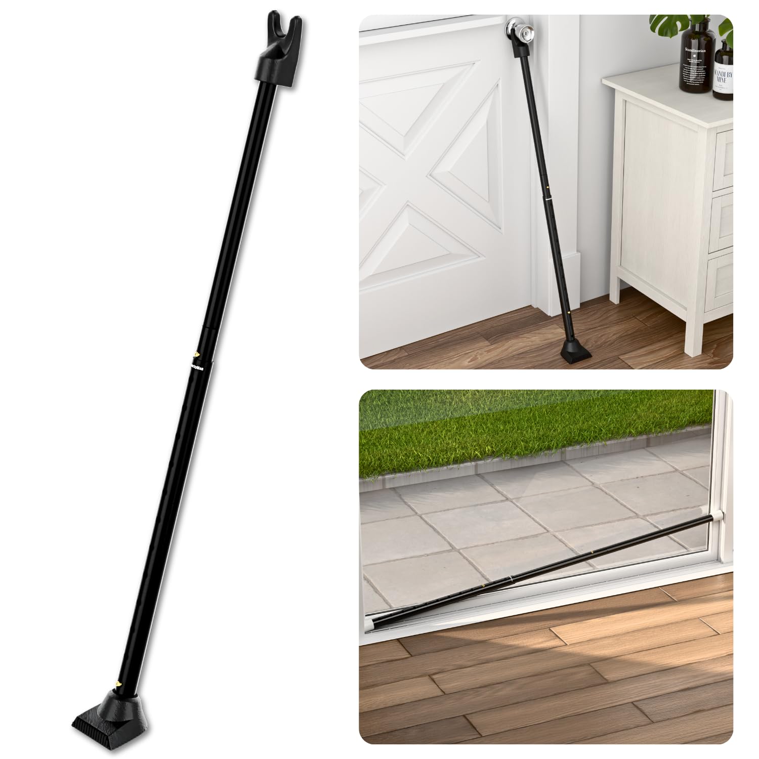 SECURITYMAN front view of black door security bar showing sturdy build and fit