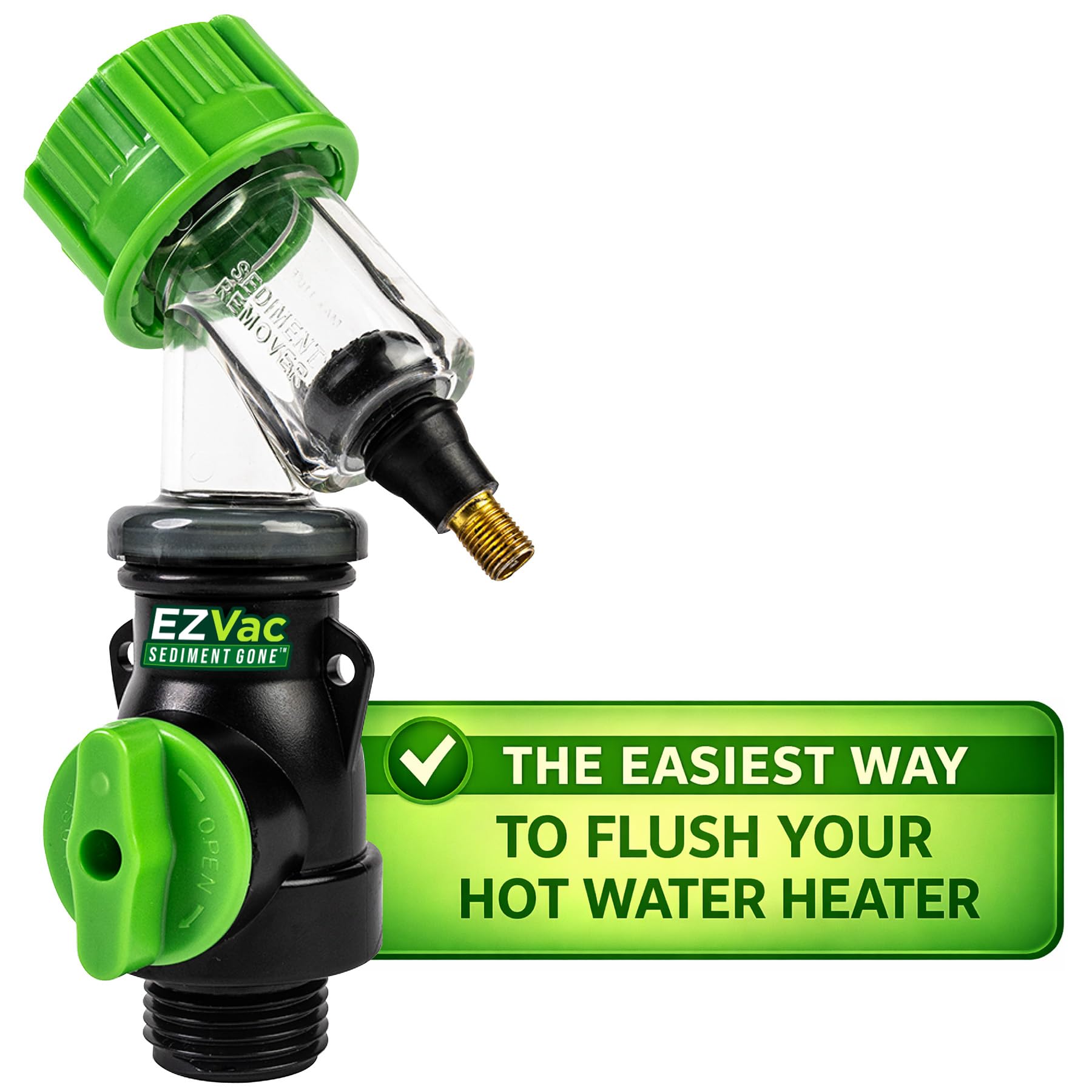 Sediment Gone attached to a heater drain valve for secure connection