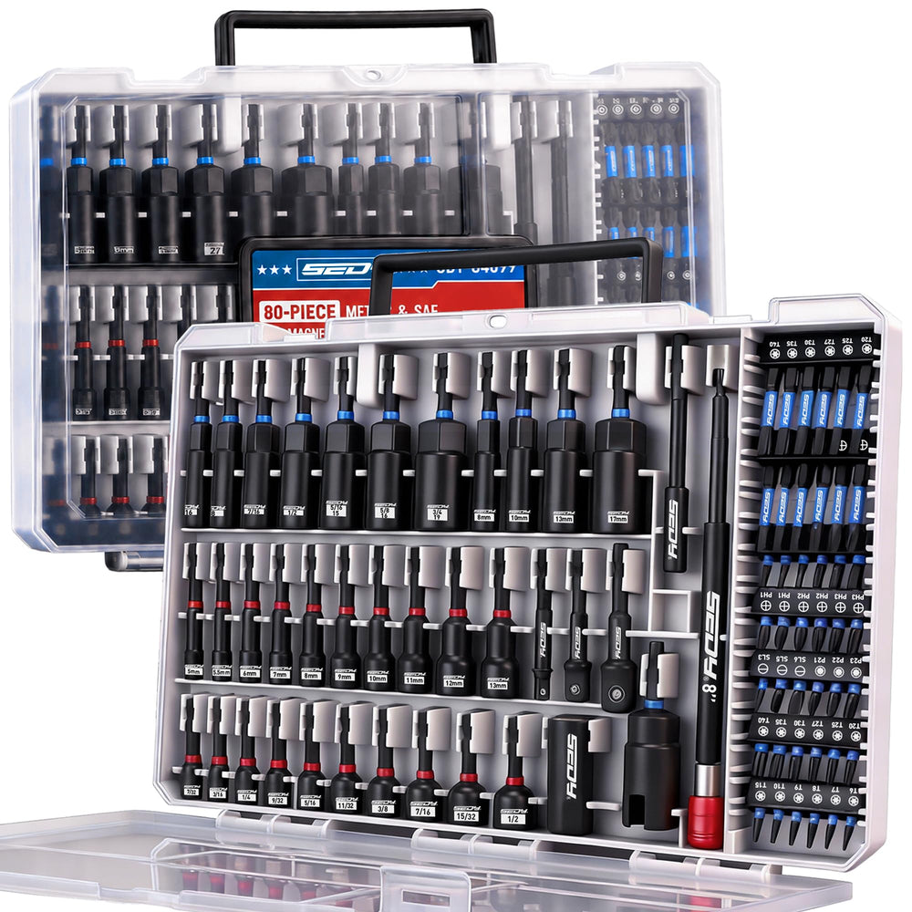 SEDY front open case showing full 80-piece set for quick selection