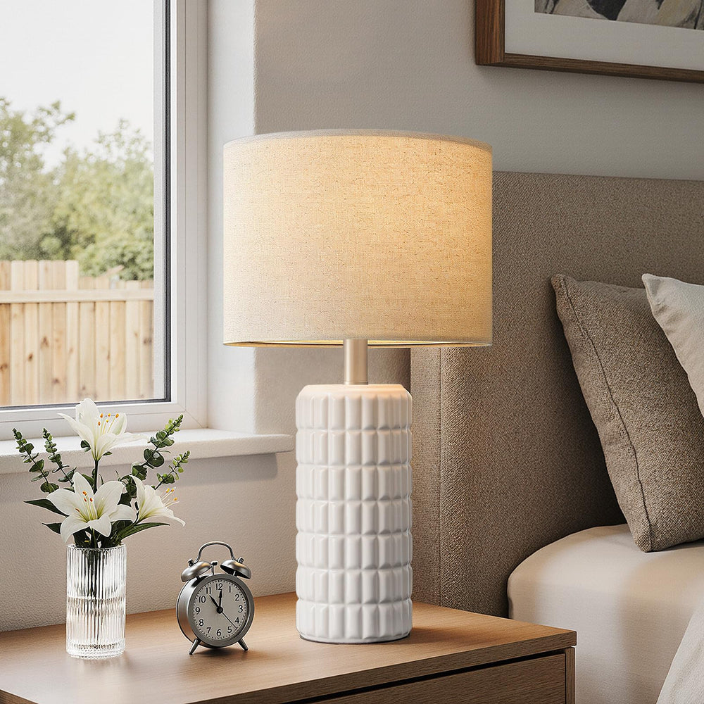 Seealle linen shade detail showing texture and soft light diffusion
