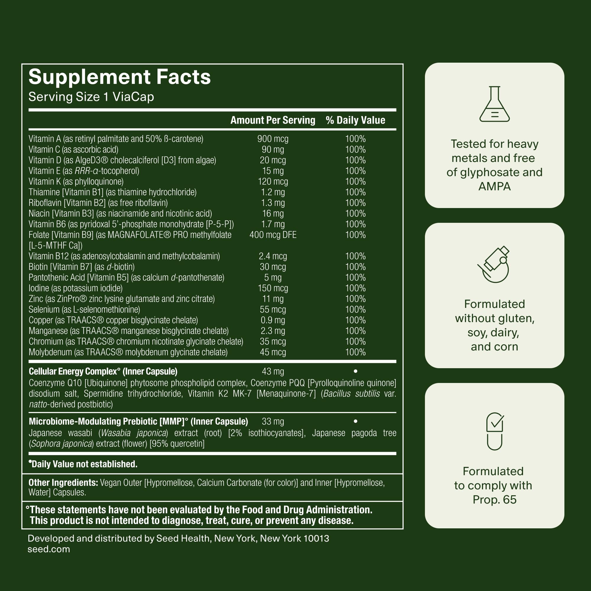 Seed DM-02 ingredients list close-up emphasizing bioavailable nutrient forms benefit