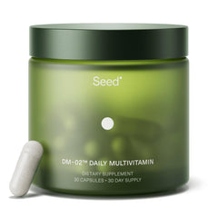Seed DM-02 jar front view showing packaging and 30-day supply benefit