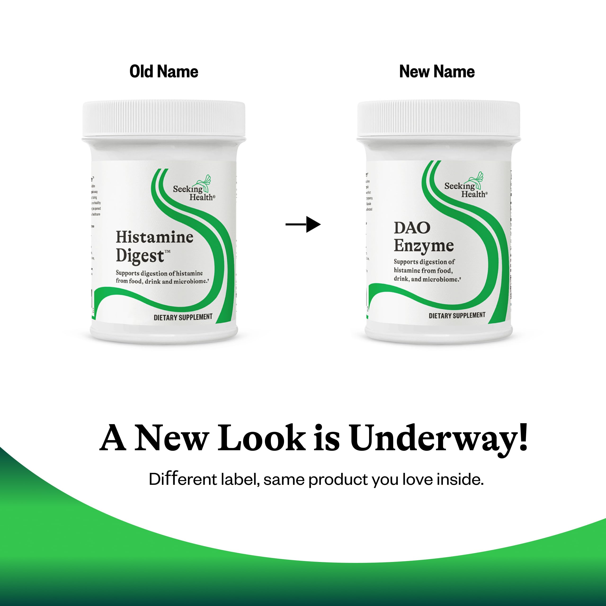 Seeking Health DAO Enzyme beside high-histamine meal showing meal-time use