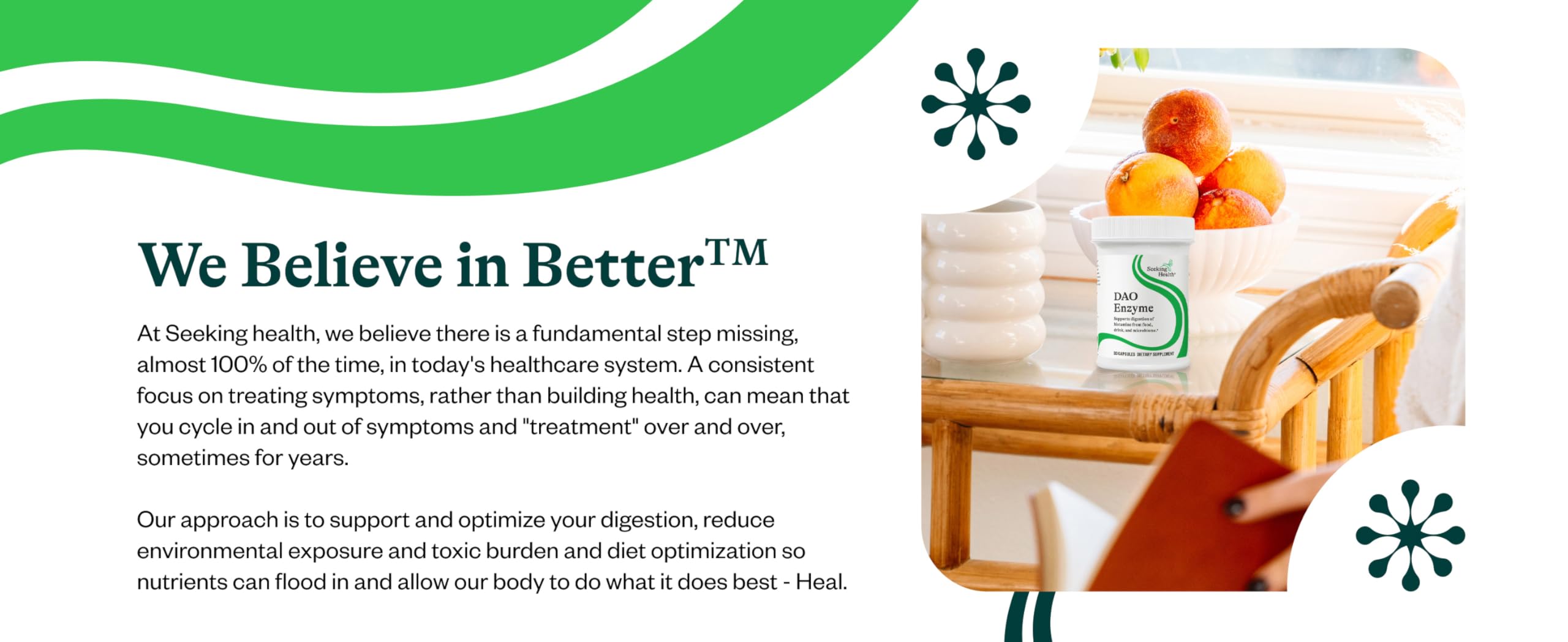 Seeking Health product near a plate to suggest digestive comfort support