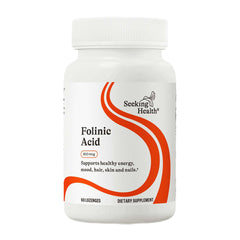 Seeking Health front packaging showing folinic acid lozenges and benefits