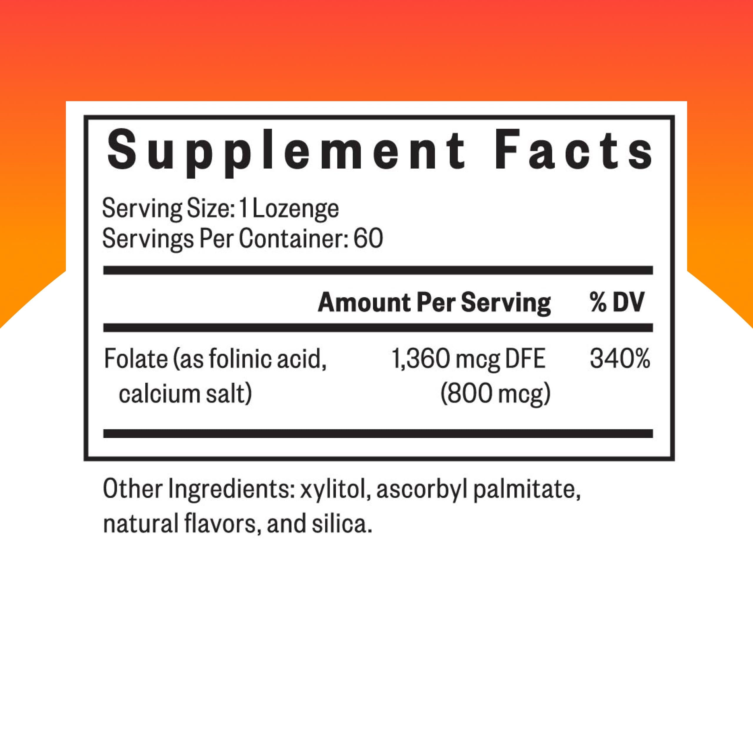 Close-up of a single Seeking Health folinic acid lozenge texture for easy intake