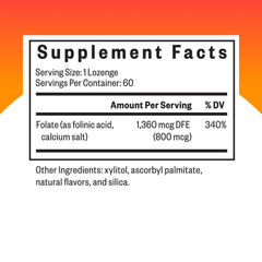 Close-up of a single Seeking Health folinic acid lozenge texture for easy intake