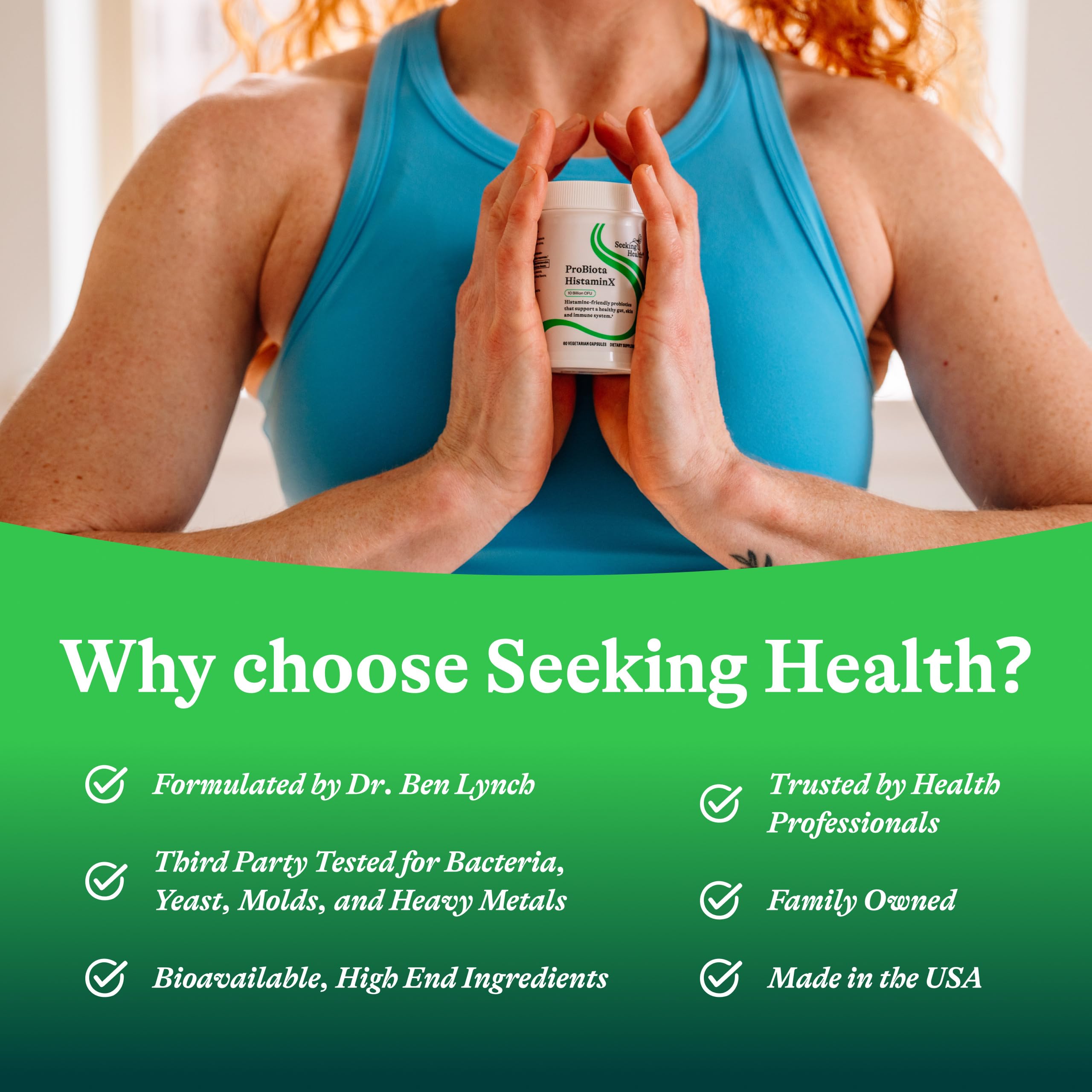 Seeking Health bottle on kitchen counter suggesting daily use and integration into routines