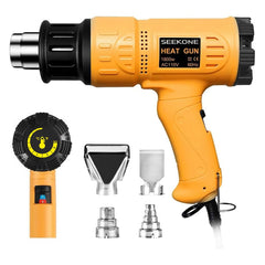 SEEKONE heat gun front view showing controls and nozzle, versatile power