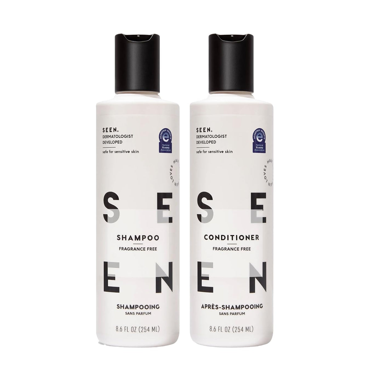 SEEN bundle front packaging shows clean design and gentle hair benefits