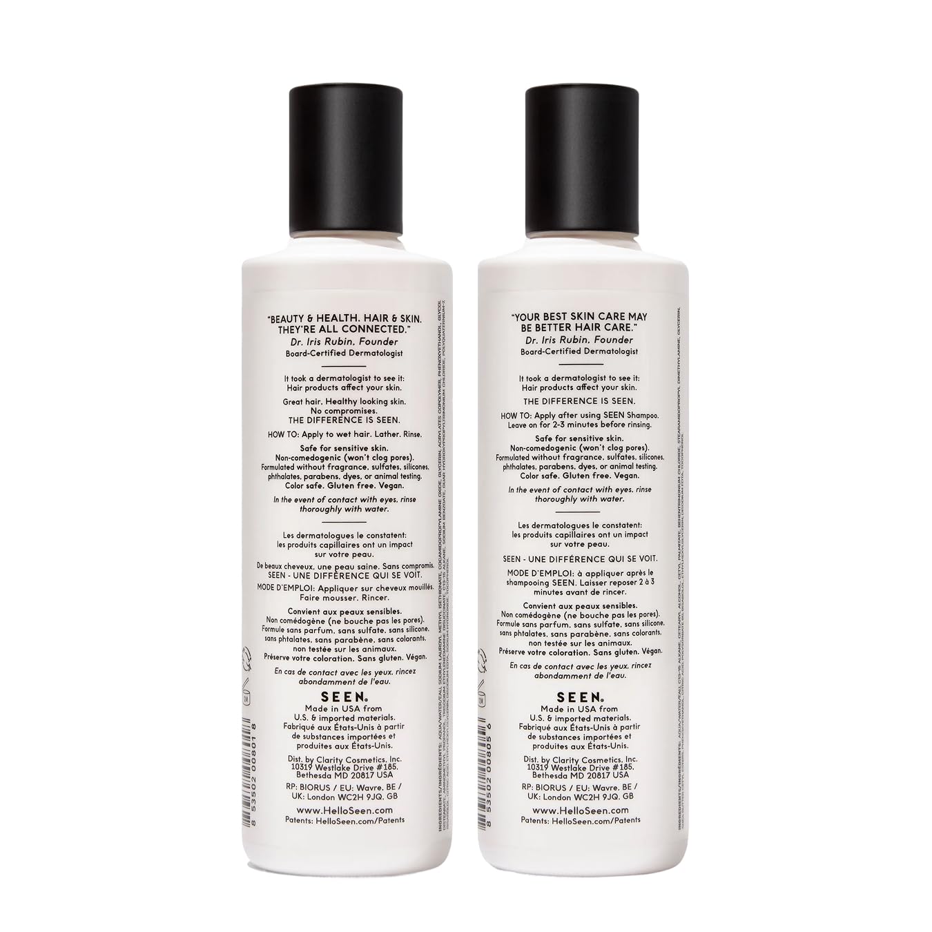 SEEN shampoo pump closeup highlighting gentle, sulfate-free lather