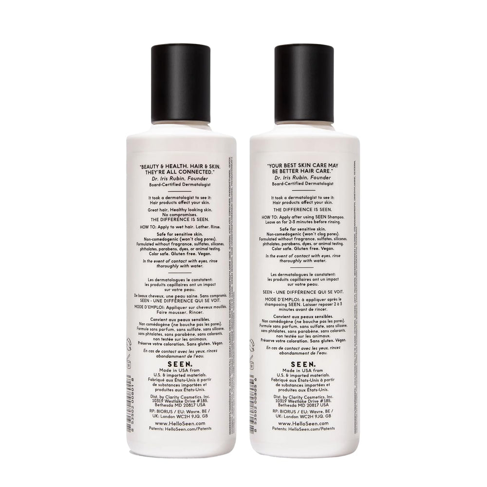 SEEN shampoo pump closeup highlighting gentle, sulfate-free lather