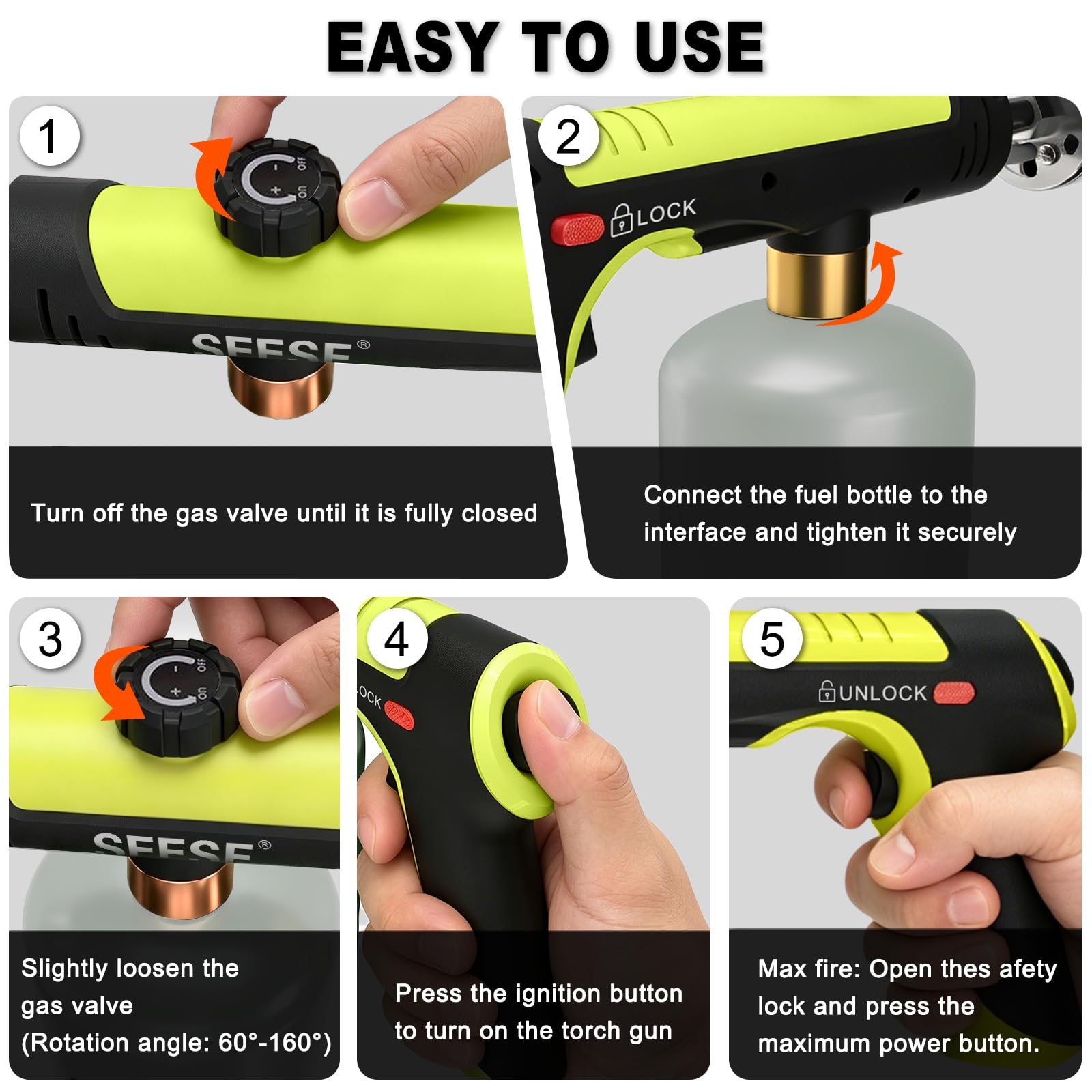 SEESE torch adjustment knob detail showing precise flame control benefit