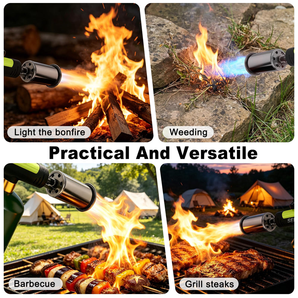 SEESE torch connected to propane tank illustrating standard tank compatibility