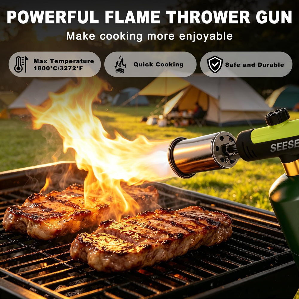 SEESE torch materials and label showing aluminum alloy build for long life
