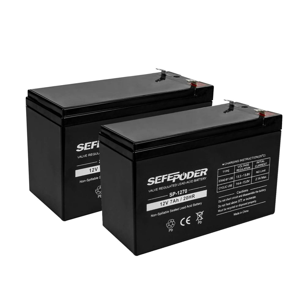 SEFEPODER front view of two 12V 7Ah batteries showing compact size and terminals benefiting installation