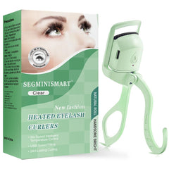 SEGMINISMART front view of green heated eyelash curler showing slim design and quick heat