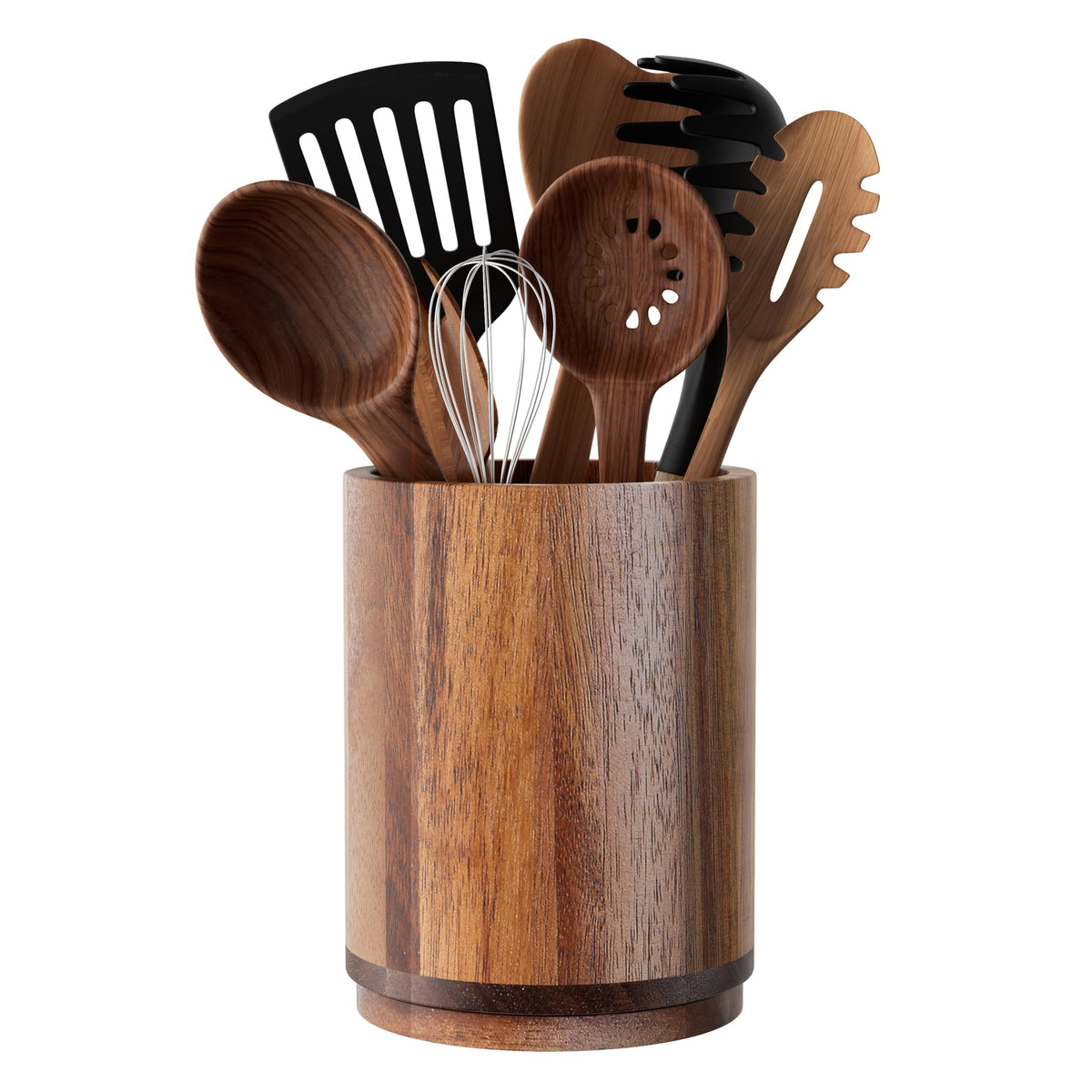Segtenant acacia wood front view showing tidy utensil storage and farmhouse look